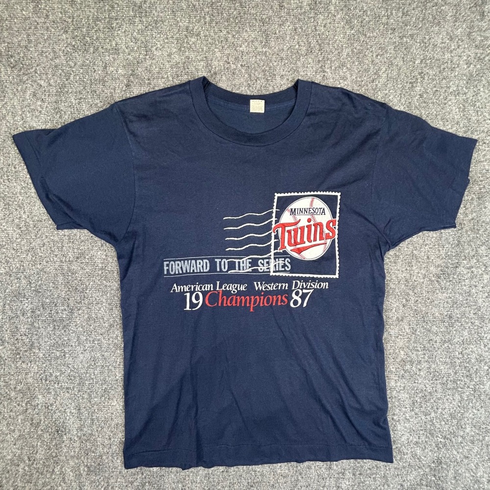 Vintage 1987 Minnesota Twins Champions T-Shirt Screen Stars Navy Blue Large L